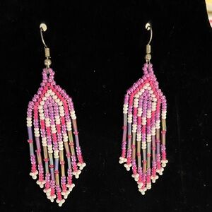 Vibrant Pink and Purple Beaded Earrings